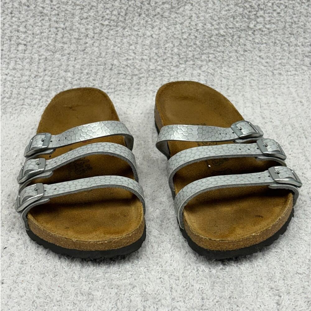 Birki's Silver Hammered Texture Sandals Size 8 Narrow Fit AS IS #79758